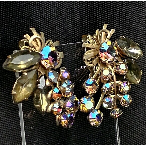 MCM Julianna DeLizza and Elster Earrings Clip On Aurora Borealis 1960s EXC! - Picture 6 of 10